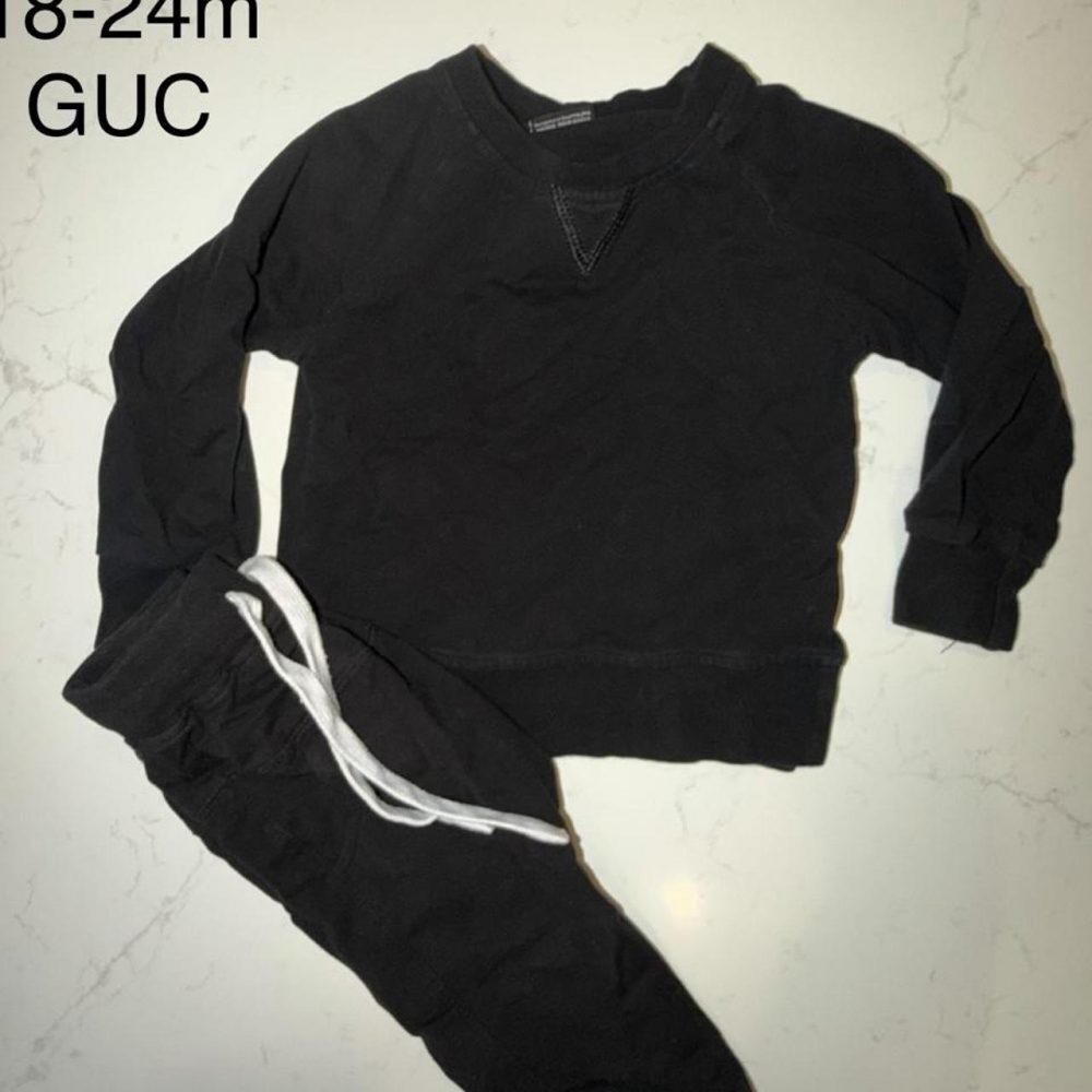 Little biopsy black sweat set with white drawstrings